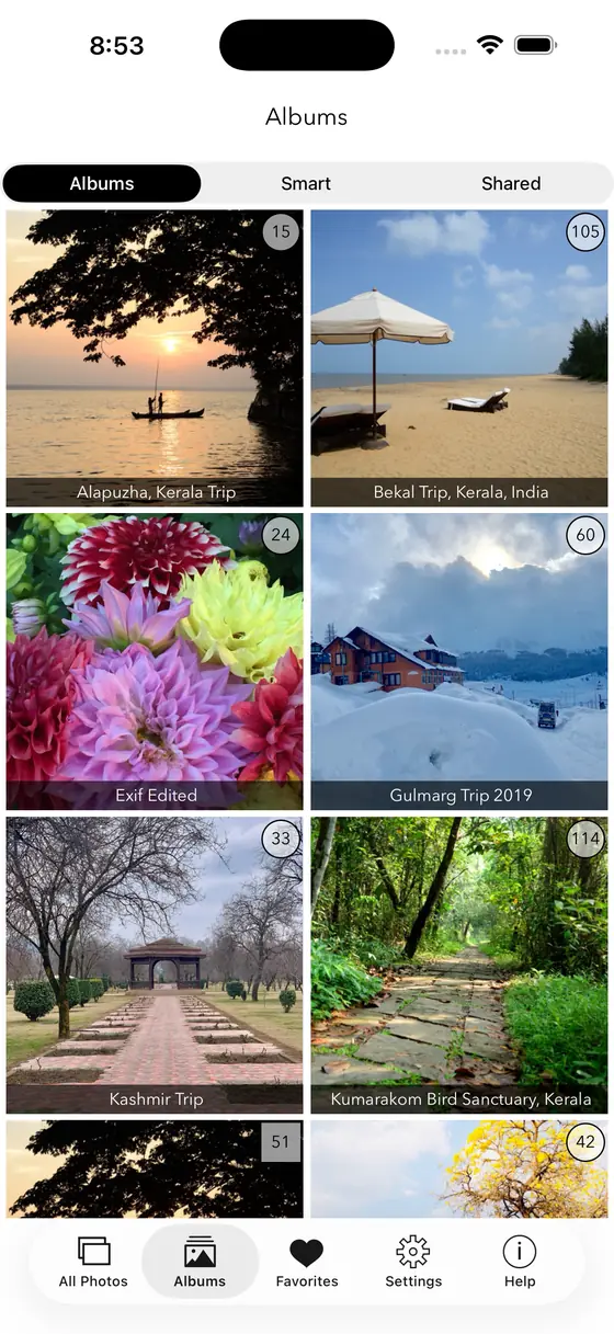 EXIF Viewer album list screen