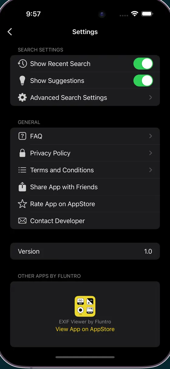Photos Search settings screen